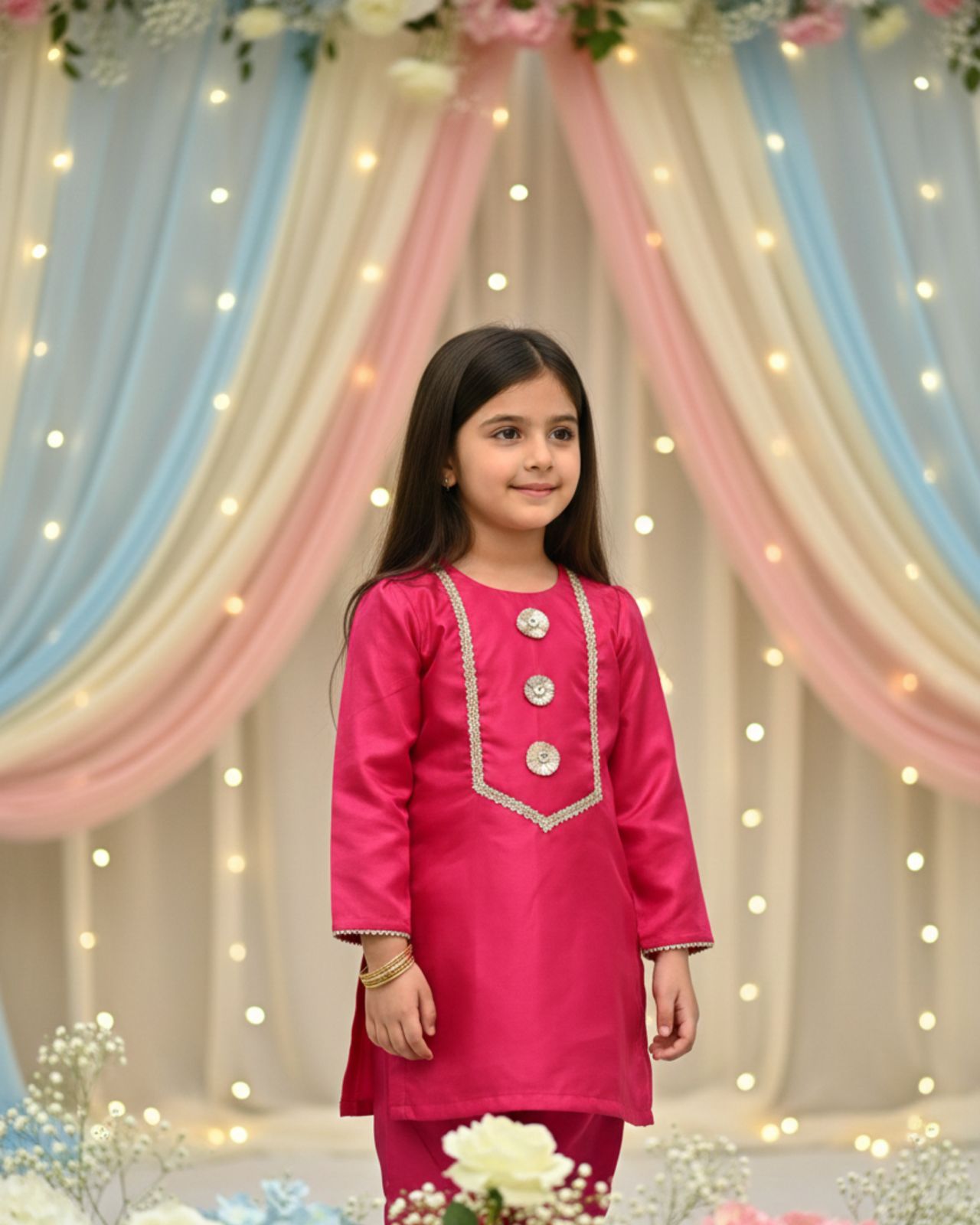Hot pink Girls Eid Dress