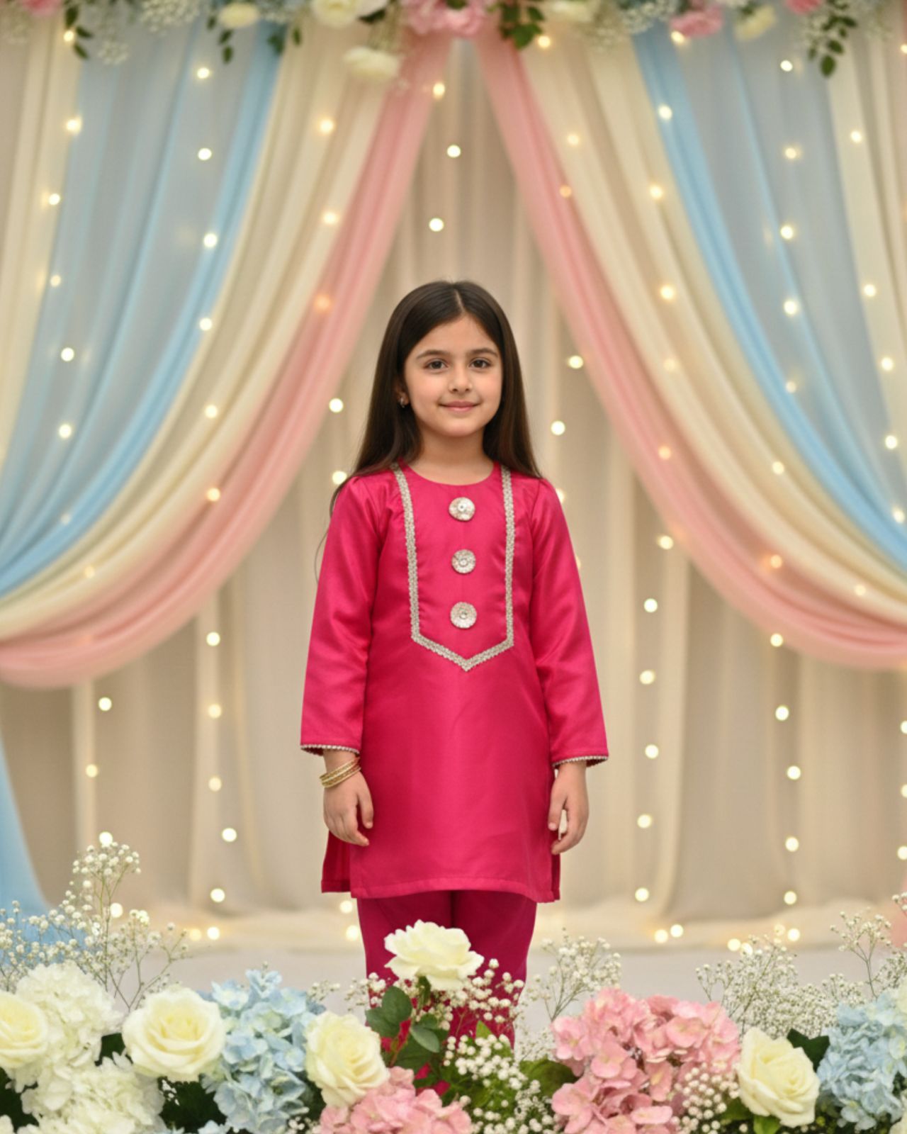 Hot pink Girls Eid Dress